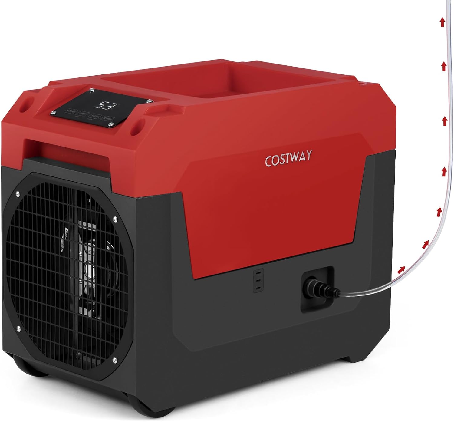 COSTWAY 140 Pints Commercial Dehumidifier with Pump, Portable Industrial Dehumidifier with Drain Hose for Basements, Job Sites, Water Damage Restoration, Large Spaces up to 1800 Sq.Ft (Red)