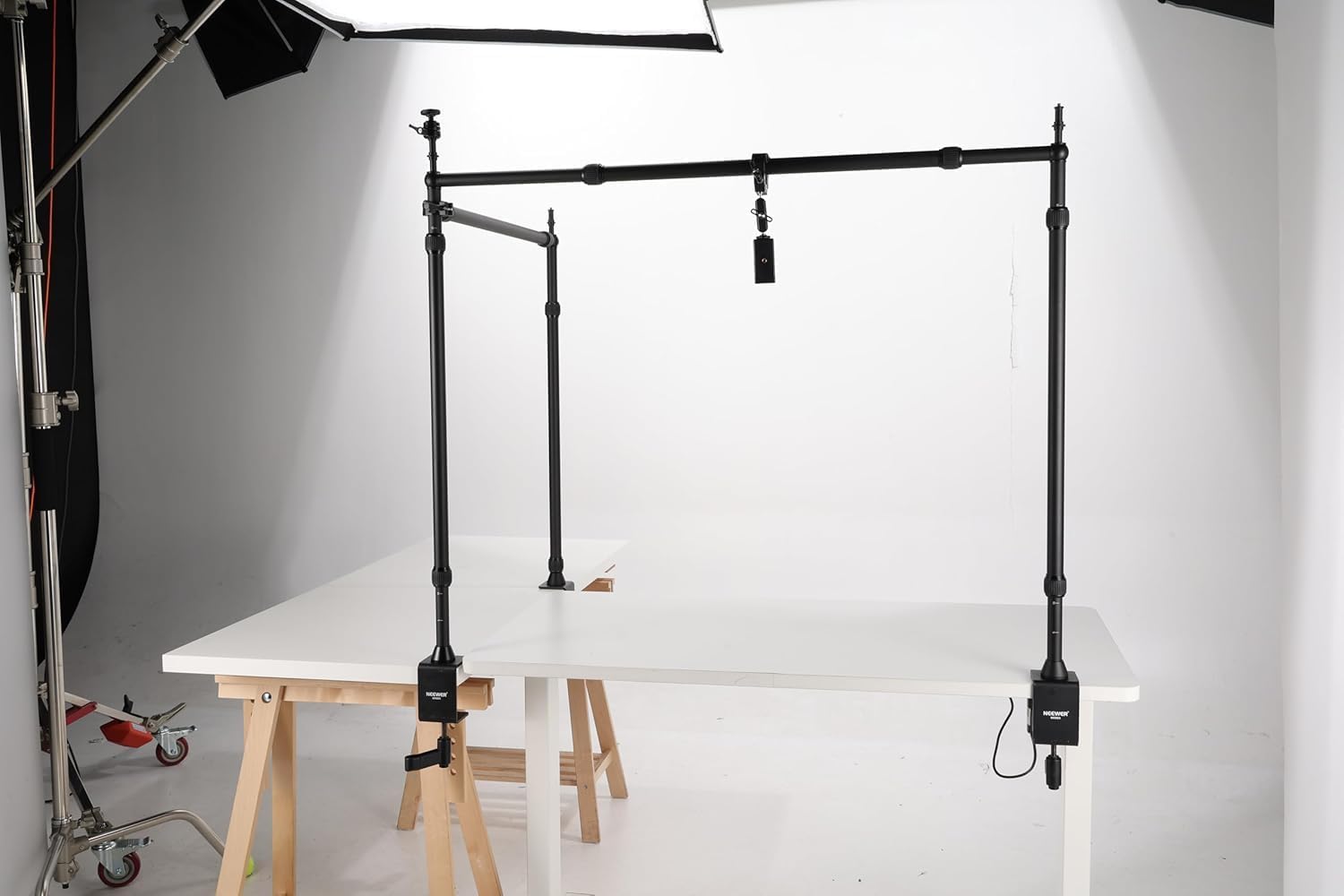 NEEWER Overhead Camera Mount Rig with Dual Ball Head Super Clamp/Phone Holder/C Clamp for Desktop Top Down Shots, Metal Multi Device Mount Platform for Photography Live Streaming Video Making, NK003