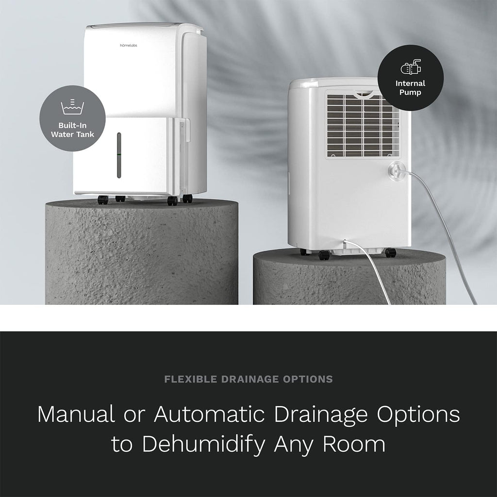 hOmeLabs 4000 Sq. Ft. Dehumidifier with Pump - Ideal for Large Rooms, Home Basements and Whole House - Powerful Moisture Removal and Humidity Control - 50 Pint Capacity