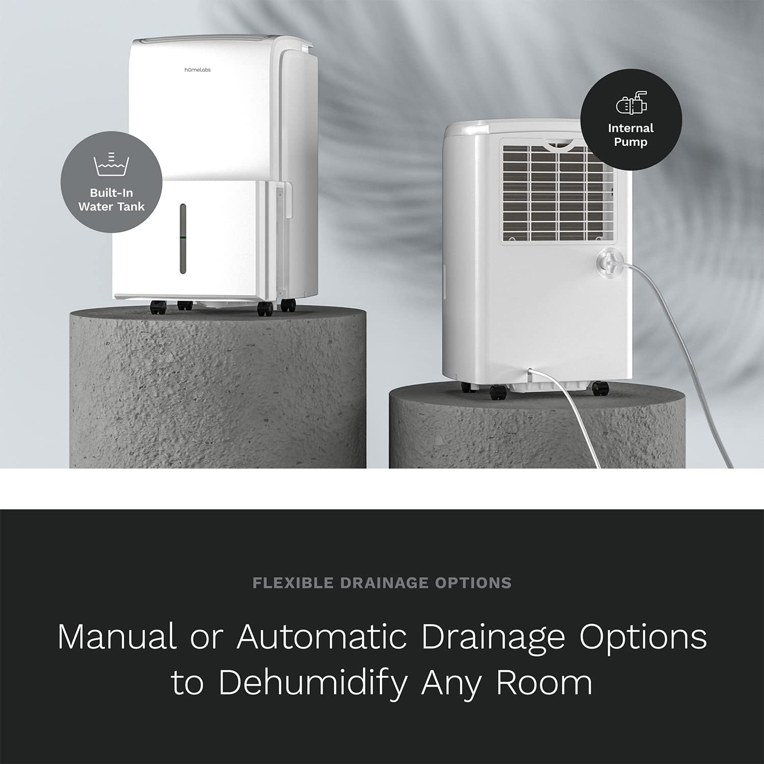 hOmeLabs 4000 Sq. Ft. Dehumidifier with Pump - Ideal for Large Rooms, Home Basements and Whole House - Powerful Moisture Removal and Humidity Control - 50 Pint Capacity