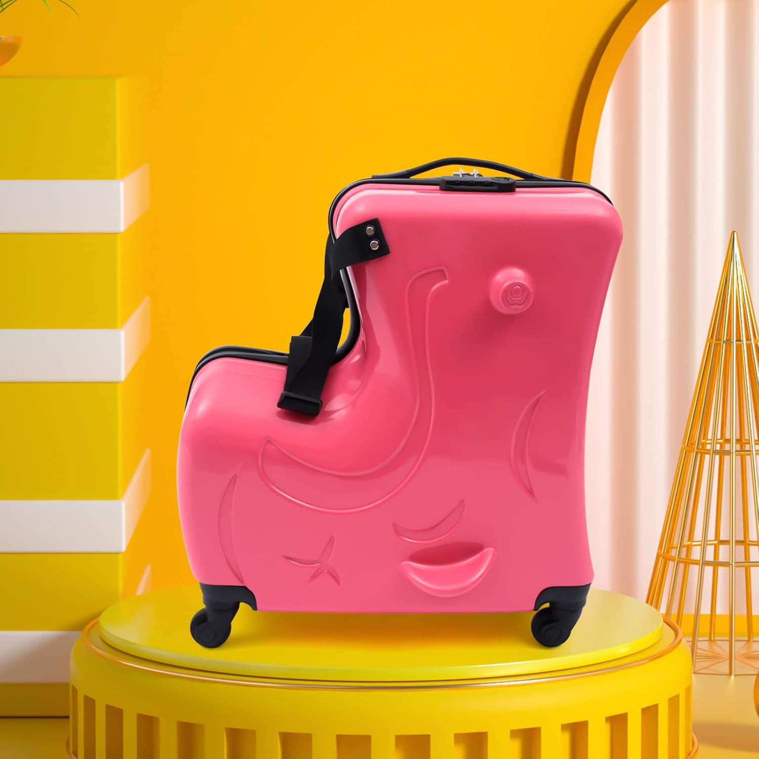 CNCEST 20'/24' Kid's Ride-on Travel Suitcase,Travel Rolling Luggage with Wheels Carry Trolley Luggage with Password Lock,Children's Ride On (20' Purplish red)
