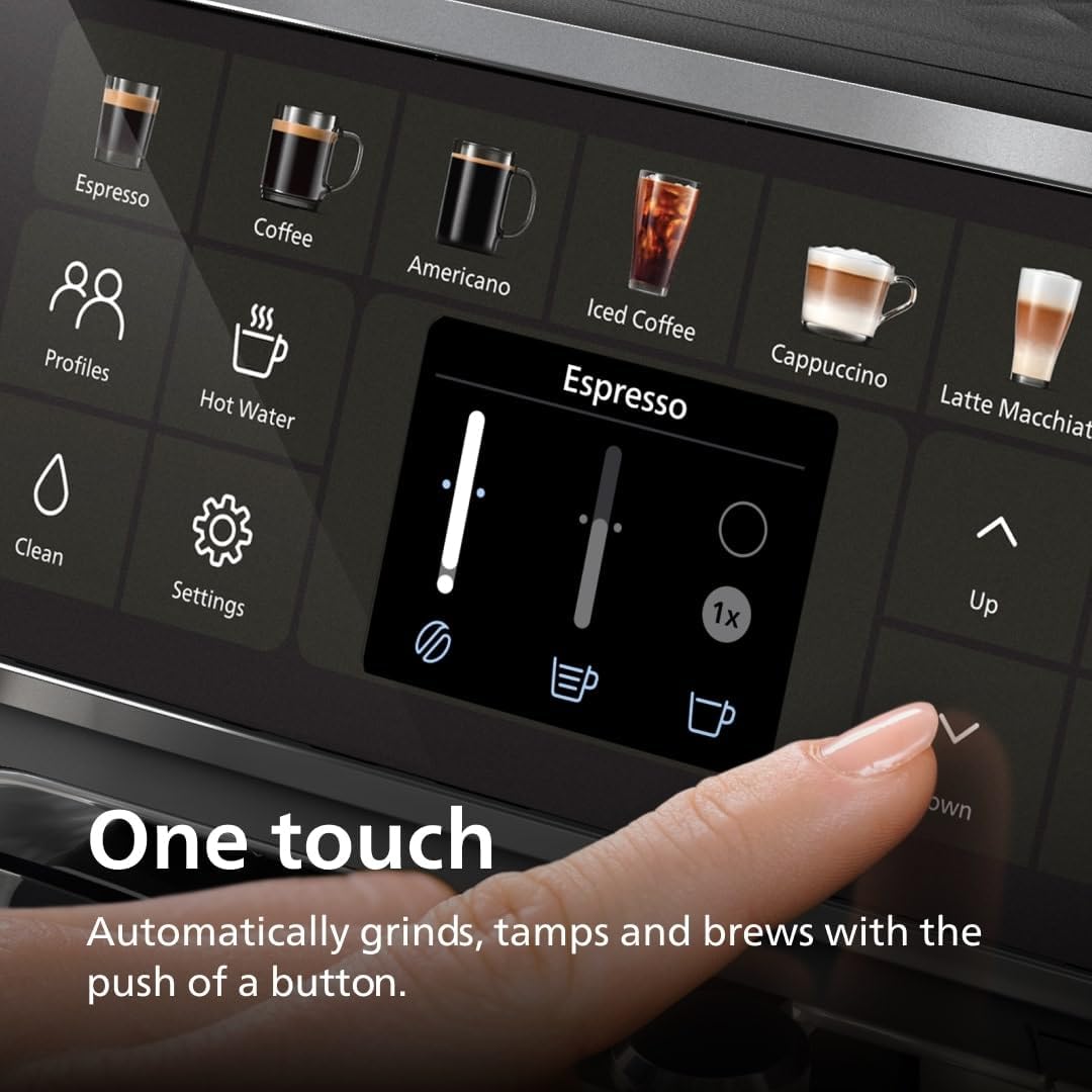 Philips 4400 Series Fully Automatic Espresso Machine – 12 Hot & Iced Coffees, Quick-to-Clean LatteGo Milk System, SilentBrew, QuickStart, Ceramic Grinder, Black Chrome (EP4447/90) (Renewed)