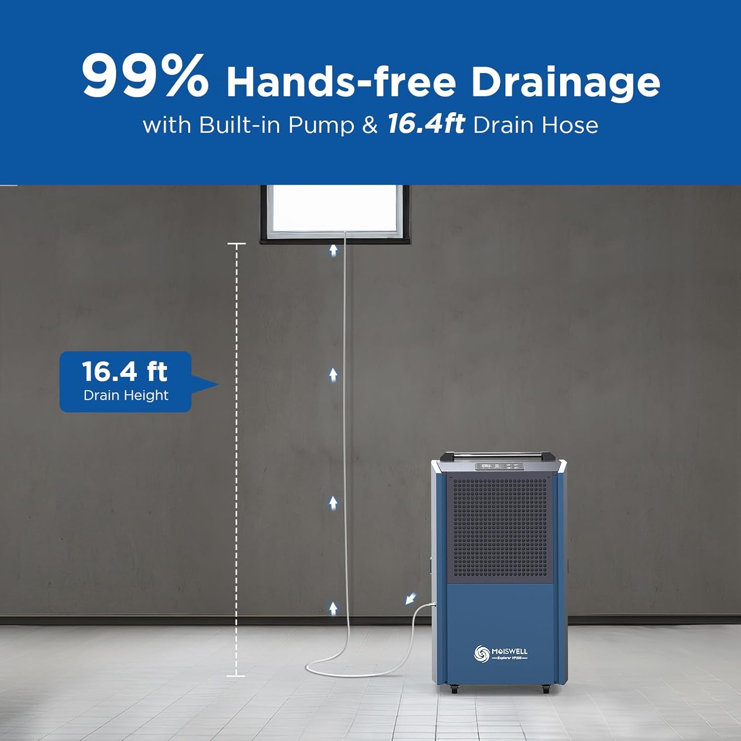 250 Pints Commercial Dehumidifier with Pump for Large Spaces, Industrial Heavy Duty Commercial-grade Dehumidifiers with Drain Hose for Basements Warehouse Water Damage Restoration