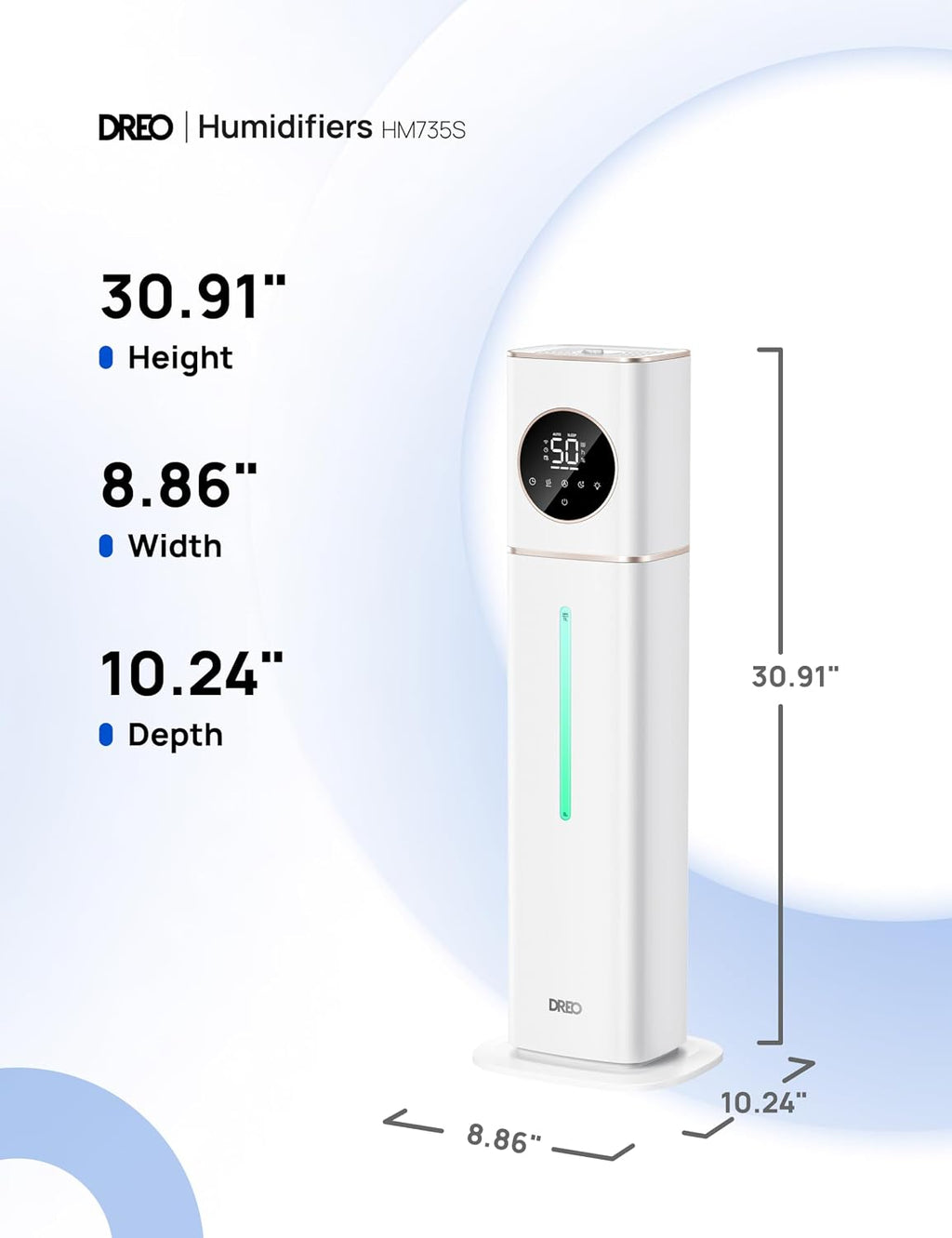 DREO HM735S 11L Smart Humidifier Large Room 700 ft², 100H Cool Mist Air Humidifiers for Bedroom, Top-Fill, Clean Tank Technology, 26dB, Auto Mode, Aroma Box, RGB, Remote & APP Control, Baby, White