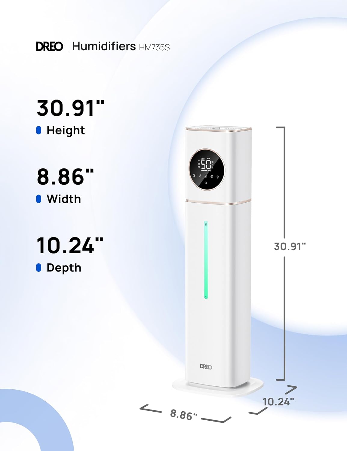 DREO HM735S 11L Smart Humidifier Large Room 700 ft², 100H Cool Mist Air Humidifiers for Bedroom, Top-Fill, Clean Tank Technology, 26dB, Auto Mode, Aroma Box, RGB, Remote & APP Control, Baby, White