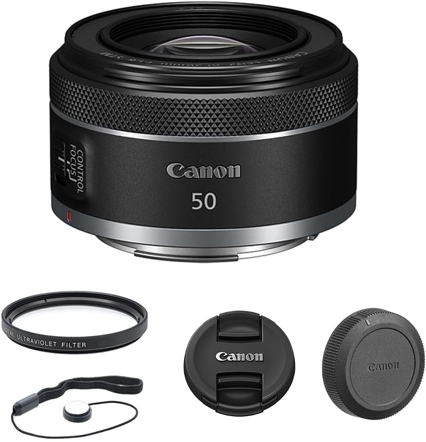 Canon RF 50mm f/1.8 STM Lens Bundle with UV Filter + Lens Cap Keeper