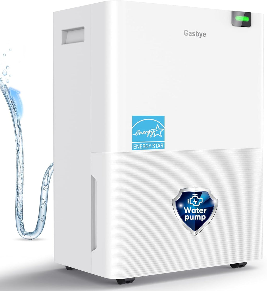 Gasbye Energy Star 2026 Dehumidifier with [𝗥𝗲𝗽𝗹𝗮𝗰𝗲𝗮𝗯𝗹𝗲 Pump] for Basement – [44dB Quiet, Easy to Clean & Clog-Free], Max 75 Pints/Day, 16.5ft Drain Hose, Auto Shut-Off, Auto Restart, White