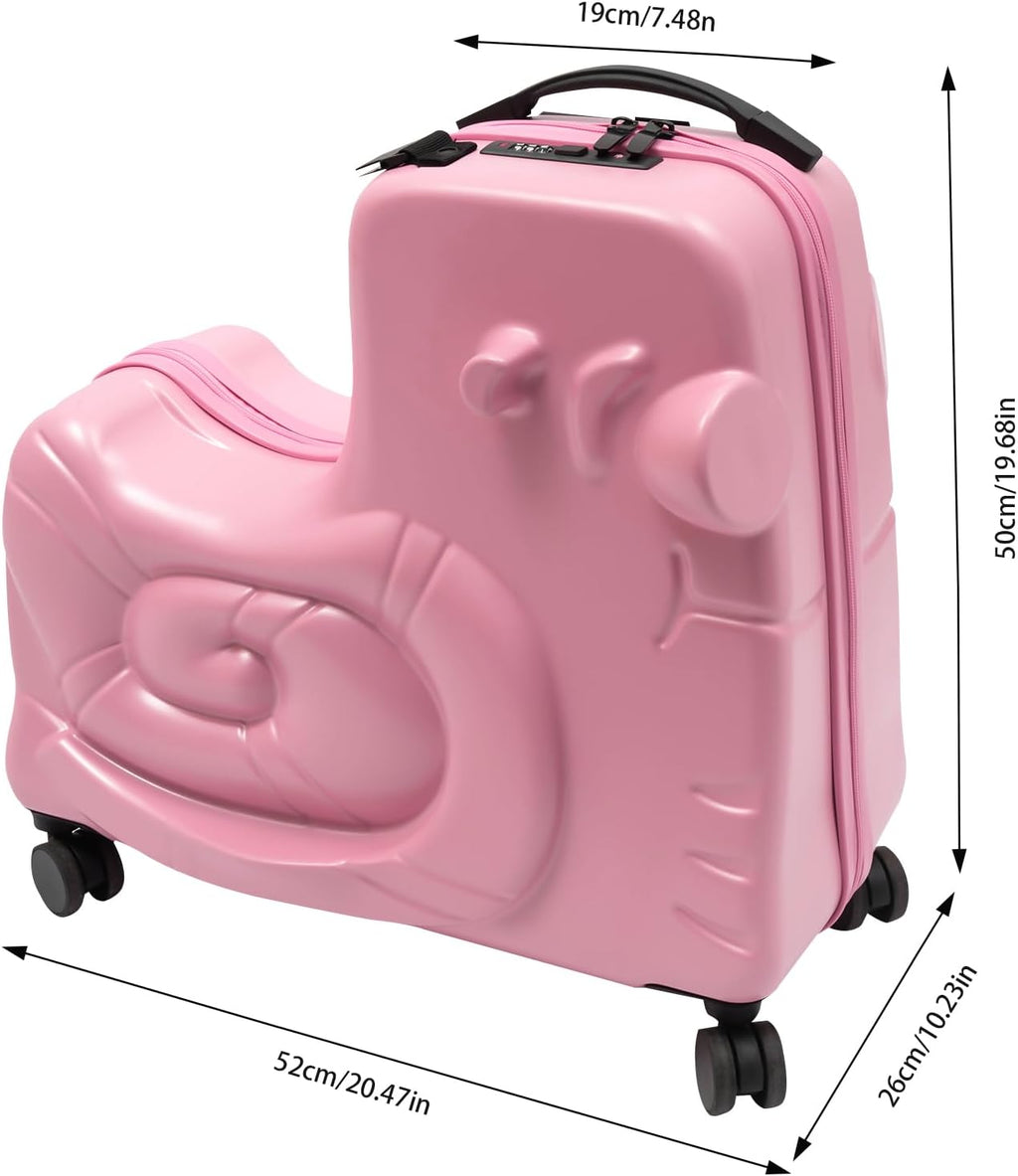 Ride-on Luggage, 20'/24' Carry on Suitcase with Universal Wheels Portable Trolley Luggage with Password Lock & Safety Belt, Unisex Riding Suitcase for Ages 3-6 within 180 lbs, Pink