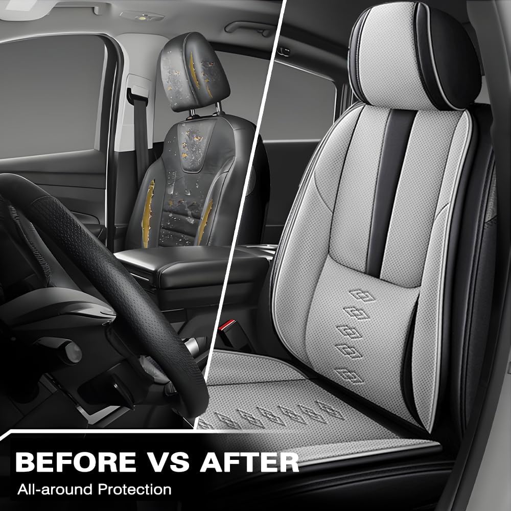 Front Seat Covers for Dodge Ram 1500 1996-2011 2026,Pick-up Truck Car Seat Cover,Truck Seat Cushion Covers with Airbag,Waterproof Automobile Seat Protectors(Black Gray,Standard)