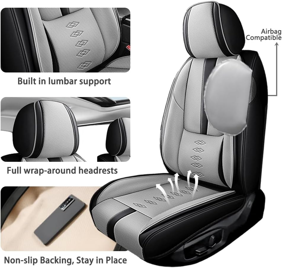 Full Set Seat Covers for Lincoln Nautilus 2019-2024 2025,Leather Car Seat Cover,Soft Seat Cushion Covers with Airbag,Waterproof Automobile Seat Protectors for Nautilus(Black Gray,Deluxe)