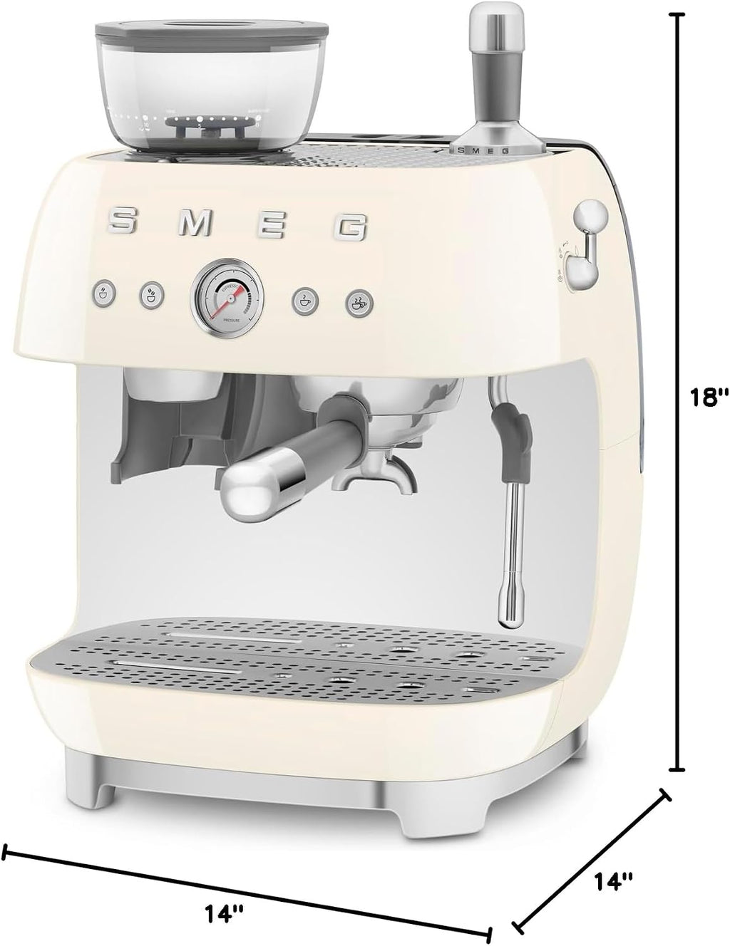 Smeg EGF03 Semi-Automatic Espresso Machine with Built-In Grinder, Dual Thermoblock, 50's Retro Style – Cream (120 V)