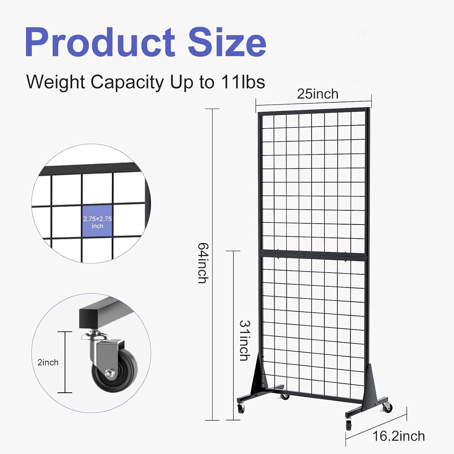 4-Pack 2'x5.5' Ft Gridwall Panel Display Stands Heavy Duty Floor Standing Retail Display Rack with Triangle Base for Retail Art Show With 20 Hooks