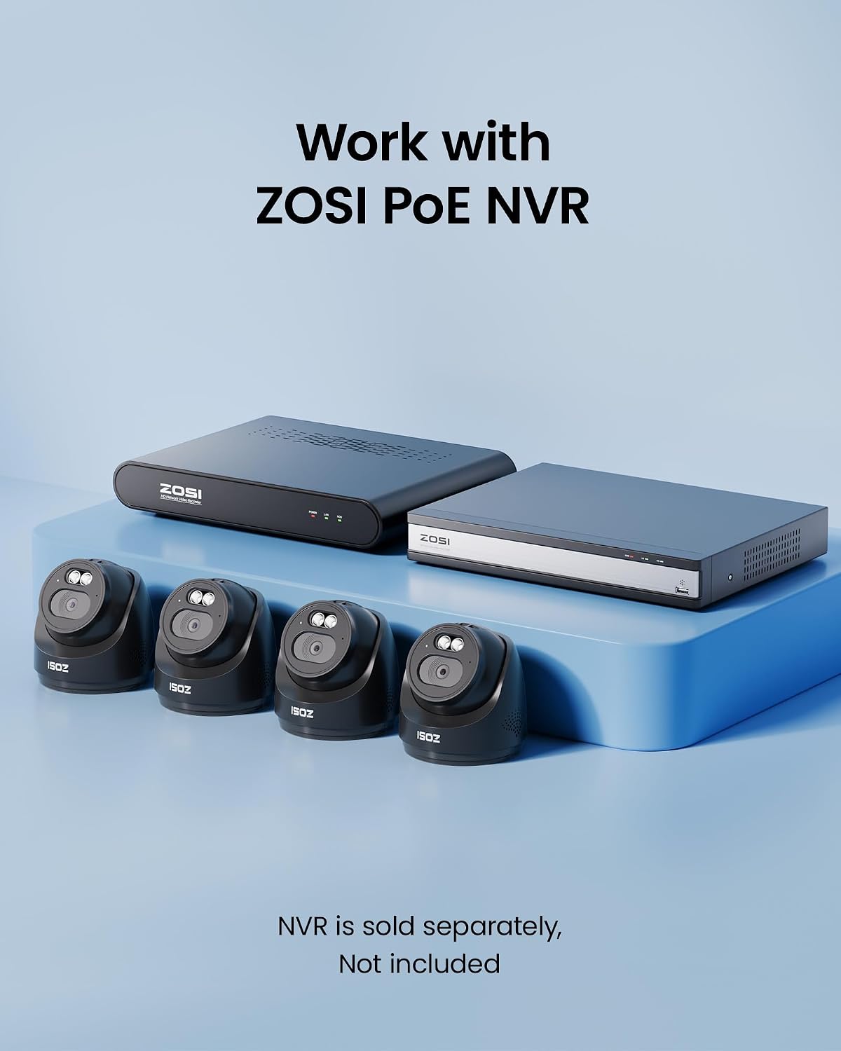 ZOSI C220 4Pack 4MP 2.5K QHD Add-On PoE IP Camera Outdoor, 1440p Surveillance Outdoor Camera to Home Security System, Only Work with ZOSI PoE NVR, 100ft Night Vision, AI Human Detection, One-Way Audio