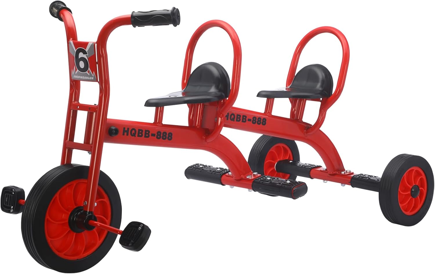 Kids Tricycle for Ages 3-8, Double Kids Trike Bike, Preschool Daycare Outdoor Tandem Bike with Airless Rubber Tires, Two-Seater and Non-Slip Pedals, Gift for Boys and Girls