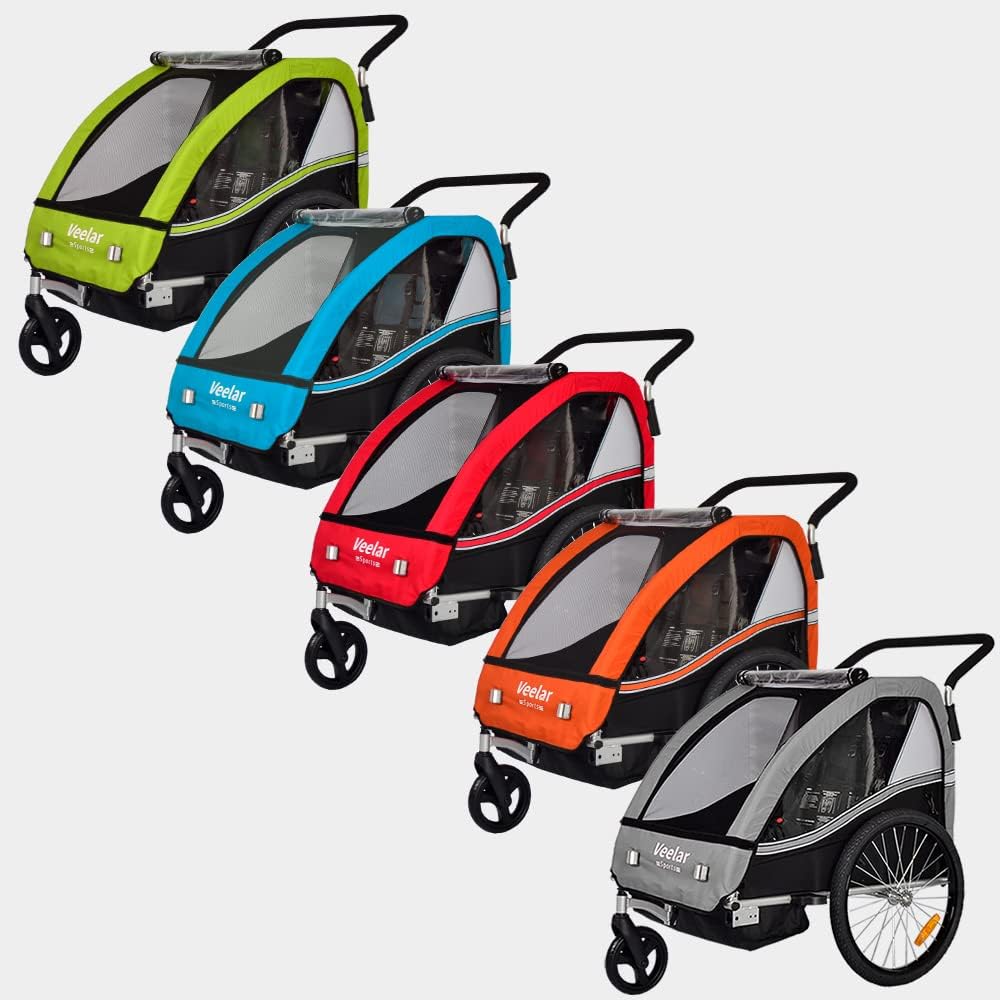 Veelar Bike Trailer & Stroller 2 in 1 Double Seat for Toddlers, Kids, Child Bicycle Carrier Jogger