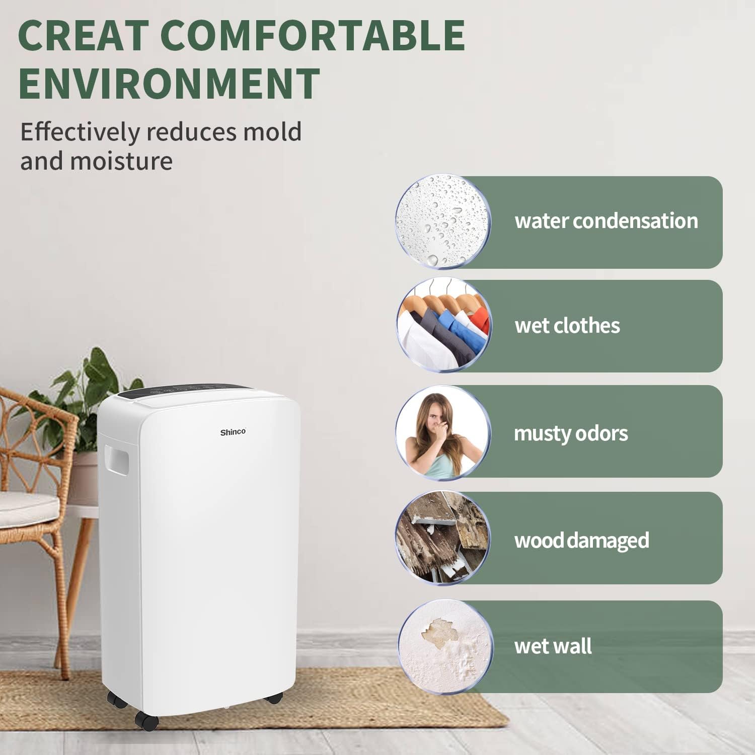 Shinco 40 Pints Dehumidifier for Home and Basements, 2000 Sq.Ft Dehumidifiers with Drain Hose, Auto or Manual Drainage, Auto Defrost, Quietly Remove Moisture, Intelligent Humidity Control, 24HR Timer