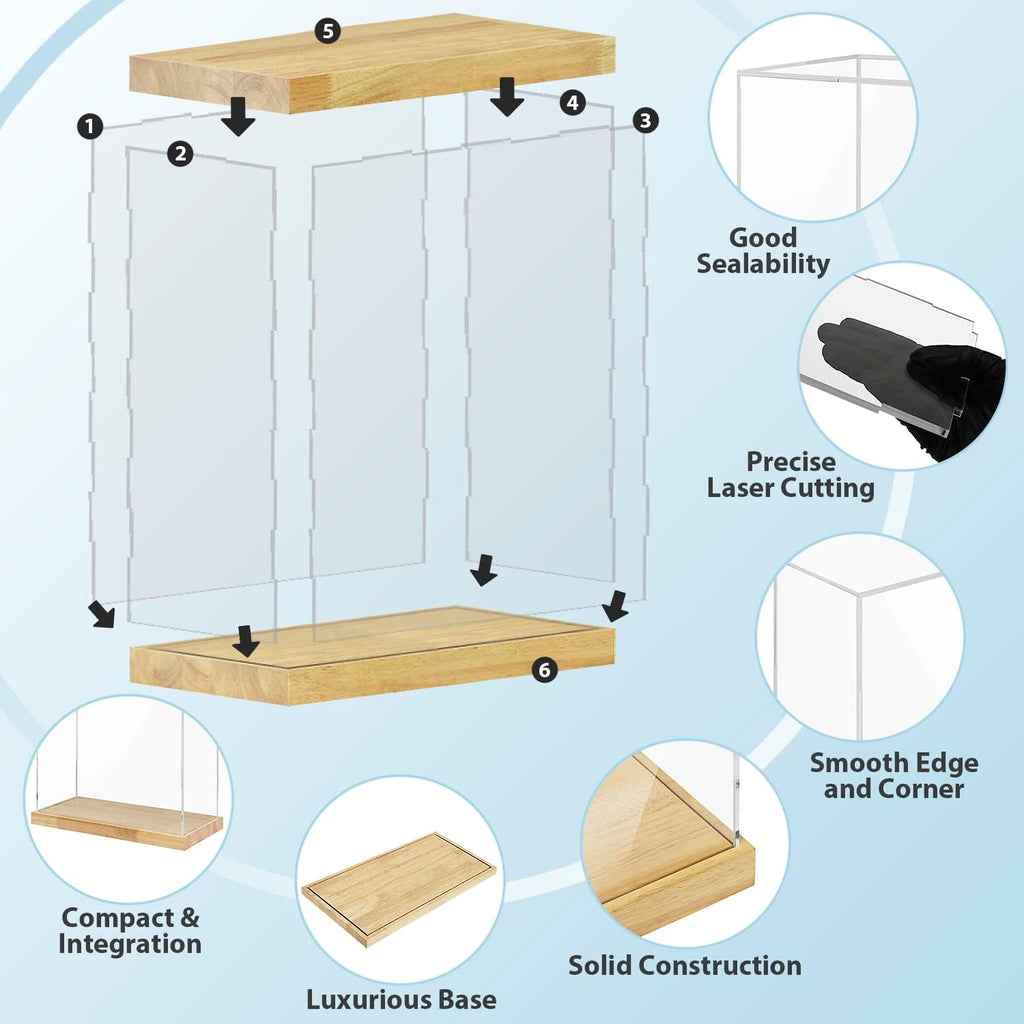 BenchPro Clear Acrylic Display Case for Trophy, Collectibles, Assemble Cube Display Box Stand Dust Proof Protection Showcase for Action Figures Toys. (1' Thick Wood, 21' H x 24' L x 12' D)