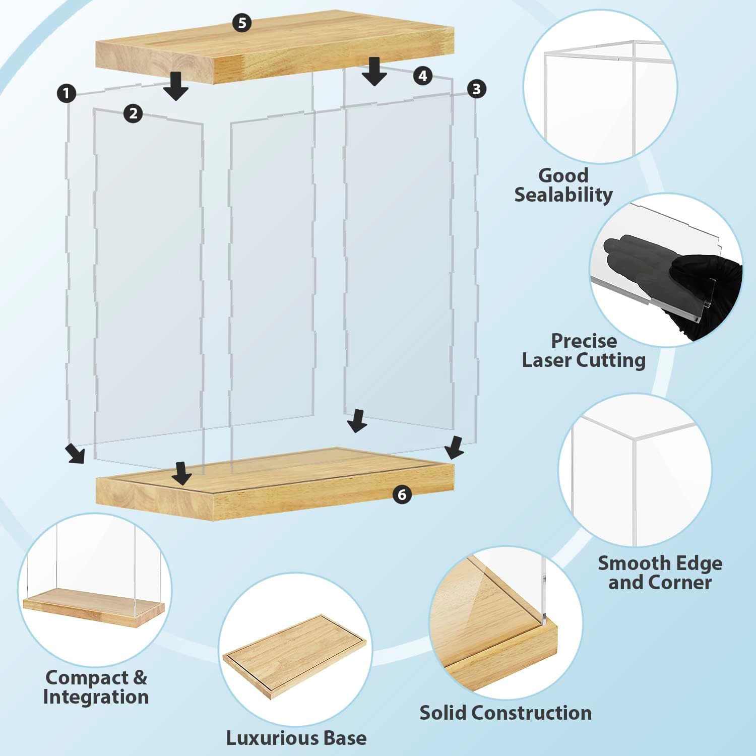 BenchPro Clear Acrylic Display Case for Trophy, Collectibles, Assemble Cube Display Box Stand Dust Proof Protection Showcase for Action Figures Toys. (1' Thick Wood, 21' H x 24' L x 12' D)