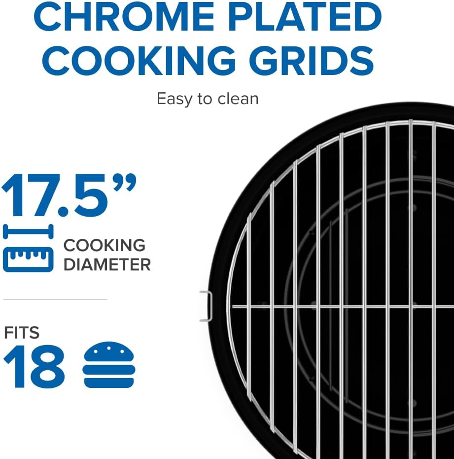 Napoleon NK18 Premium Charcoal Kettle Grill, Black, Porcelain-Enameled Lid and Bowl, Chrome-Plated Cooking Grid