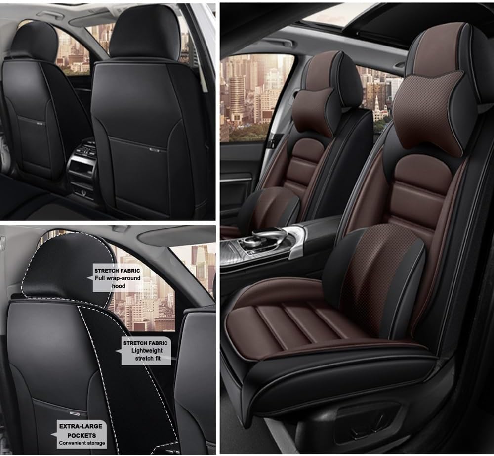 2 Seat Covers for Kia Sportage Hybrid 2023-2025 2026 Leather Car Seat Covers Waterproof Anti-Slip Car Seat Protectors Comfort Automotive Seat Covers with Airbag（Luxury,Black+Coffee）