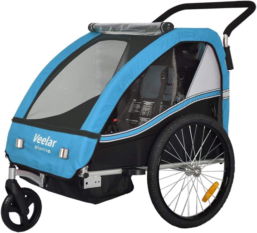 Veelar Bike Trailer & Stroller 2 in 1 Double Seat for Toddlers, Kids, Child Bicycle Carrier Jogger