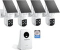 Solar Security Cameras Wireless Outdoor, 4MP Solar Powered Home Security Cameras System, 4 Cam kit, Color Night Vision, 360° PTZ, 500G HDD Local Recording, No Monthly Fees