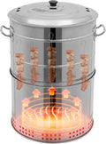 Portable Stainless Steel Charcoal Grill Barrel, 360°Smokeless BBQ Grill with Oil Tray, Large Camping Grill for Backyard, Travel and Patio Cooking, Barbecue Grill with 50 Skewers, Silver
