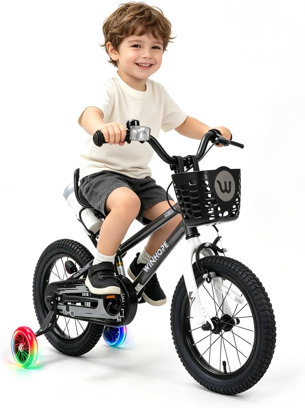 WinHope Kids Bike, 12 14 16 18 Inch Toddler Bicycle with Light Up Training Wheels and Dual Brakes, Children Bike for Beginner with Adjustable Seat and Headlebar for Boys Girls 2-9, Multiple Colors