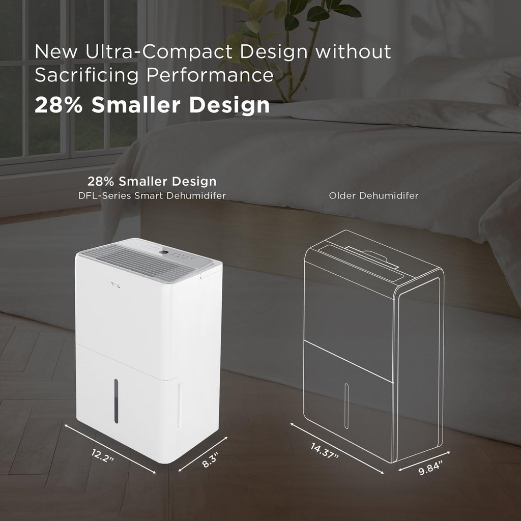 TCL 2000 Sq. Ft. Smart Dehumidifier, Energy Star Most Efficient 2024, Ultra-compact, 25 Pints Per Day, Ideal for Basements, Rooms, and Other Living Spaces, Works with Alexa/Google Assistant – H25D44W