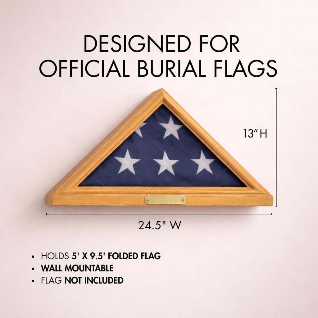 Bey-Berk Custom Personalized Solid Wood Triangle Glass Front Flag Display Case (Oak)