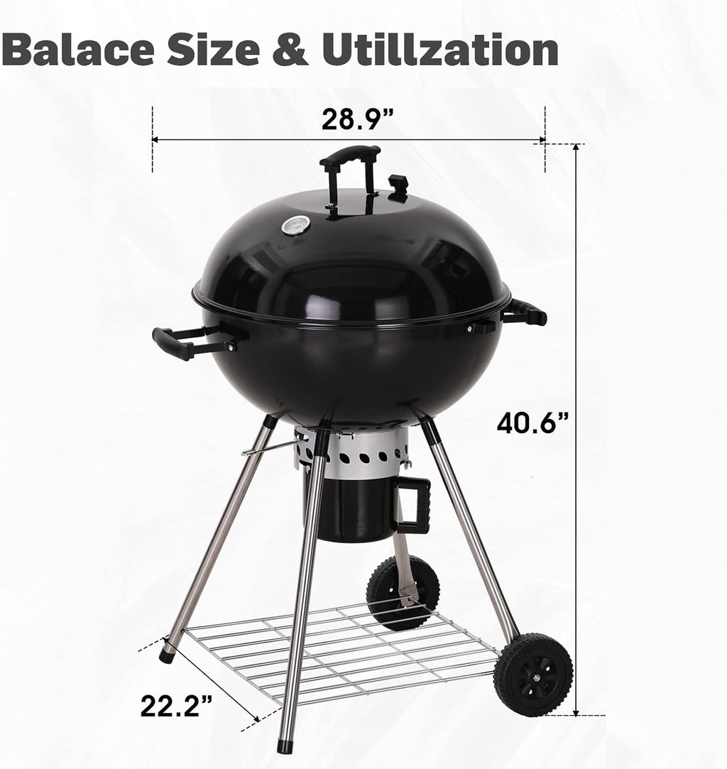 Sophia & William 22-inch Kettle Charcoal Grill with Thicken Chromeplated Grate, High-capacity Ash Catcher for Outdoor Picnic BBQ Patio Camping, Black
