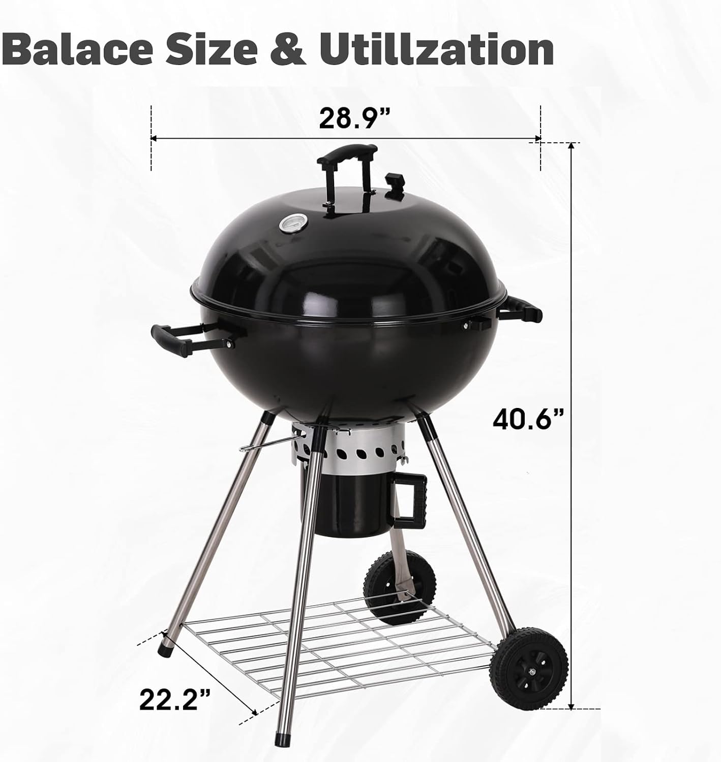Sophia & William 22-inch Kettle Charcoal Grill with Thicken Chromeplated Grate, High-capacity Ash Catcher for Outdoor Picnic BBQ Patio Camping, Black