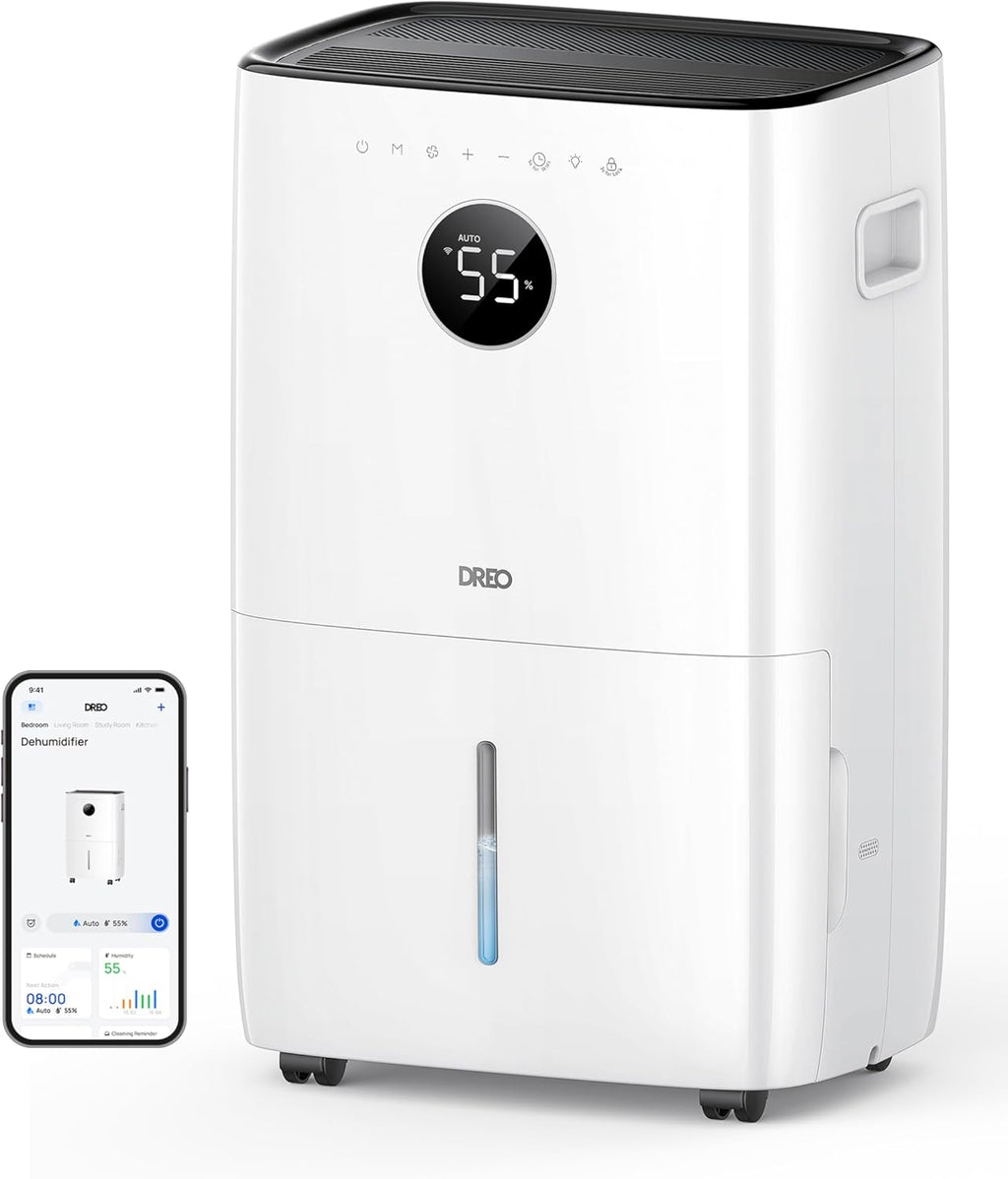 DREO 110-Pint Smart Dehumidifier for Basement, 4500 Ft² for Large Room, 2 Gallon Water Tank, Auto/Comfort/Constant Mode Dehumidifiers for Home, Bedroom, Bathroom, with Drain Hose, Black, 711S