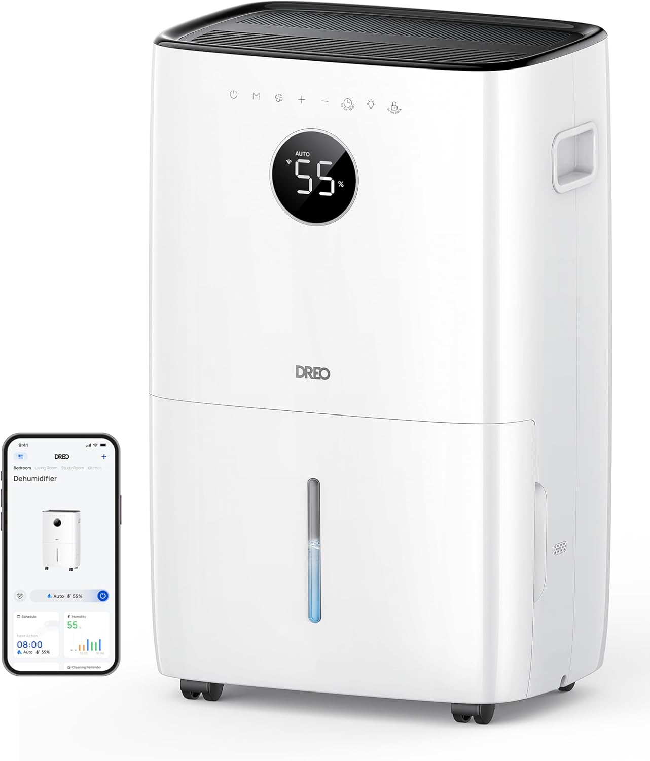 DREO 110-Pint Smart Dehumidifier for Basement, 4500 Ft² for Large Room, 2 Gallon Water Tank, Auto/Comfort/Constant Mode Dehumidifiers for Home, Bedroom, Bathroom, with Drain Hose, Black, 711S