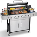 CIG GARDEN 6-Burner Propane Gas Grill with Side Burner & Lid - 73000 BTU Stainless Steel BBQ Grill with Warming Rack for Backyard, Patio, Camping Outdoor Cooking