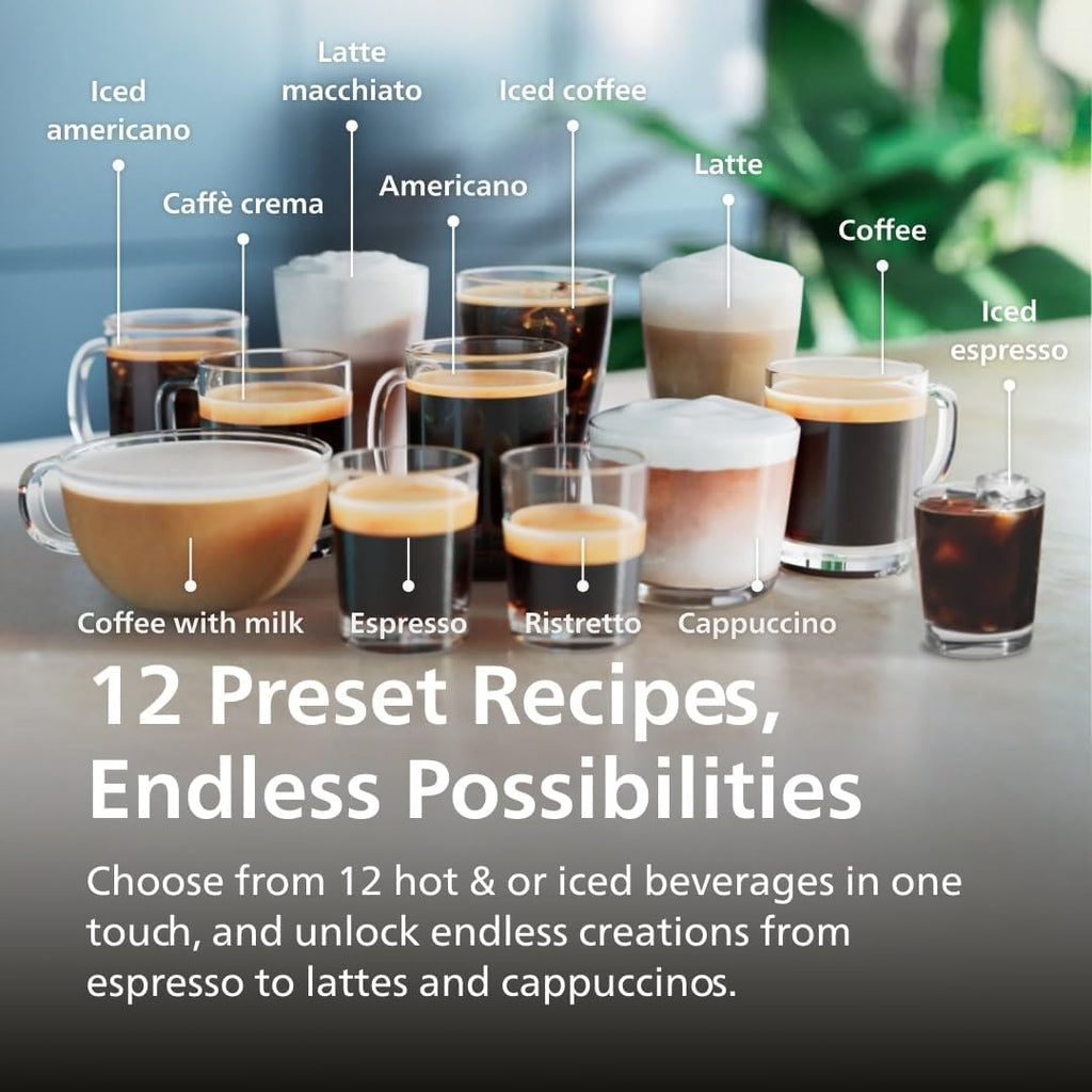 Philips 4400 Series Fully Automatic Espresso Machine – 12 Hot & Iced Coffees, Quick-to-Clean LatteGo Milk System, SilentBrew, QuickStart, Ceramic Grinder, Black Chrome (EP4447/90) (Renewed)