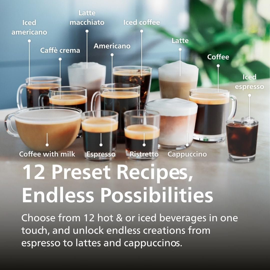 Philips 4400 Series Fully Automatic Espresso Machine – 12 Hot & Iced Coffees, Quick-to-Clean LatteGo Milk System, SilentBrew, QuickStart, Ceramic Grinder, Black Chrome (EP4447/90) (Renewed)
