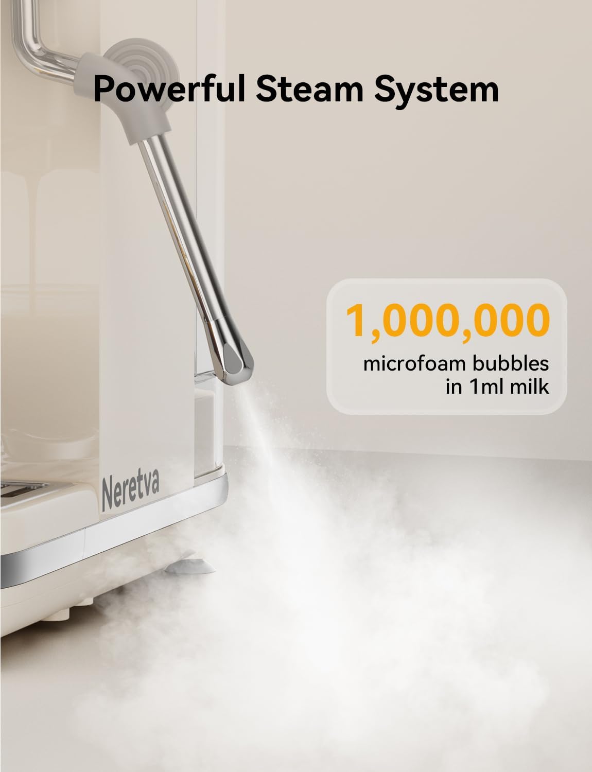 Neretva Espresso Machine 20 Bar, Super Compact Espresso Maker Stainless Steel Professional Espresso Maker Machine with Power Steam & LED Display for Home Barista Latte and Cappuccino Maker-Beige
