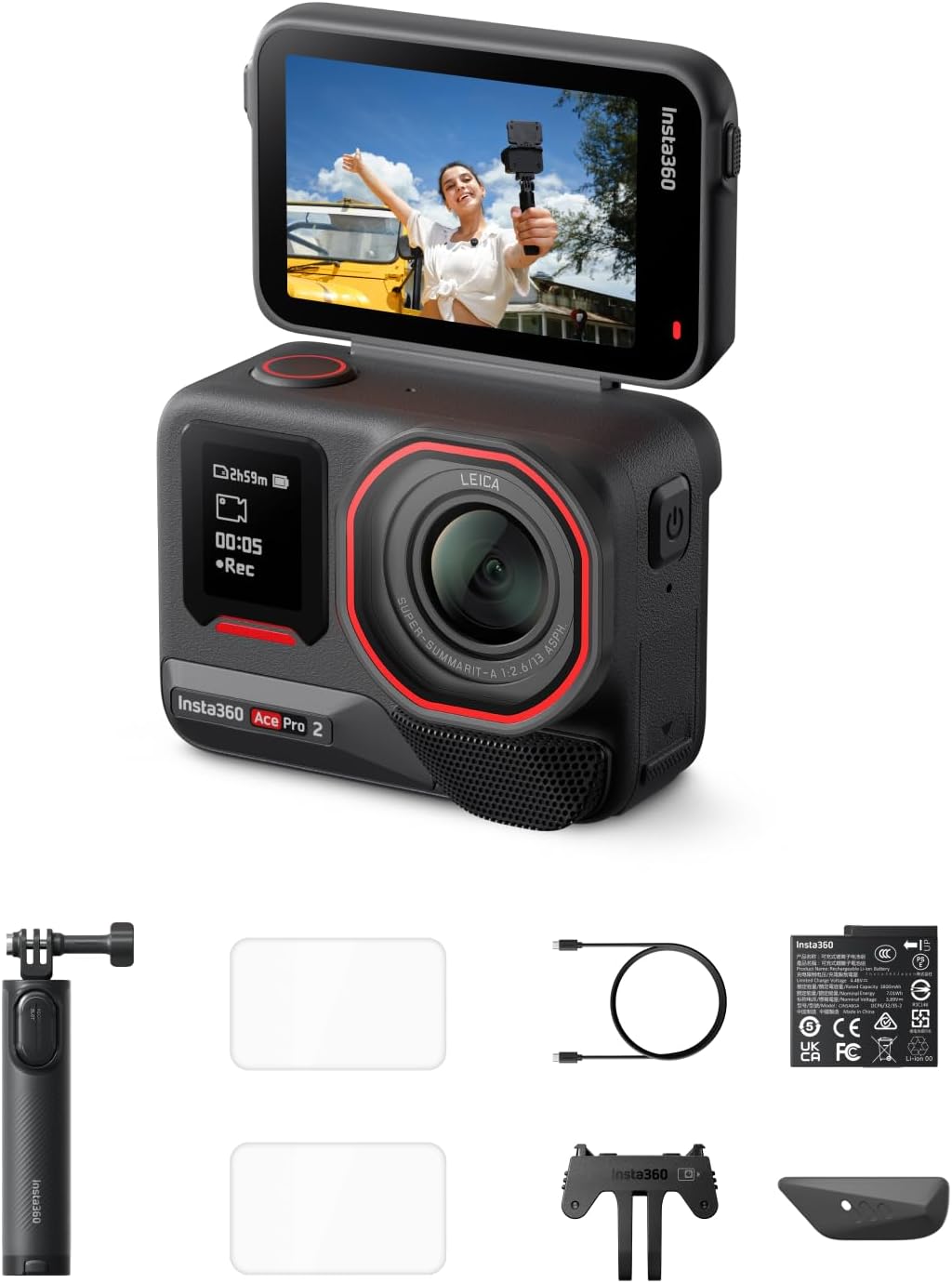 Insta360 Ace Pro 2 Starter Bundle - 8K Waterproof Action Camera Co-Engineered with Leica, 1/1.3' Sensor, Dual AI Chips, Superior Low-Light, 2.5' Flip Screen for Vlogging, Travel & Sports