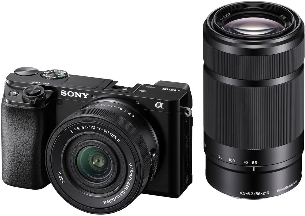 Sony Alpha a6100 Mirrorless Camera with 16-50mm OSS II Lens and 55-210mm Zoom Lenses (ILCE6100XB) + Photography Software + 64GB Memory Card + NP-FW50 Battery + Camera Bag + Charger + More
