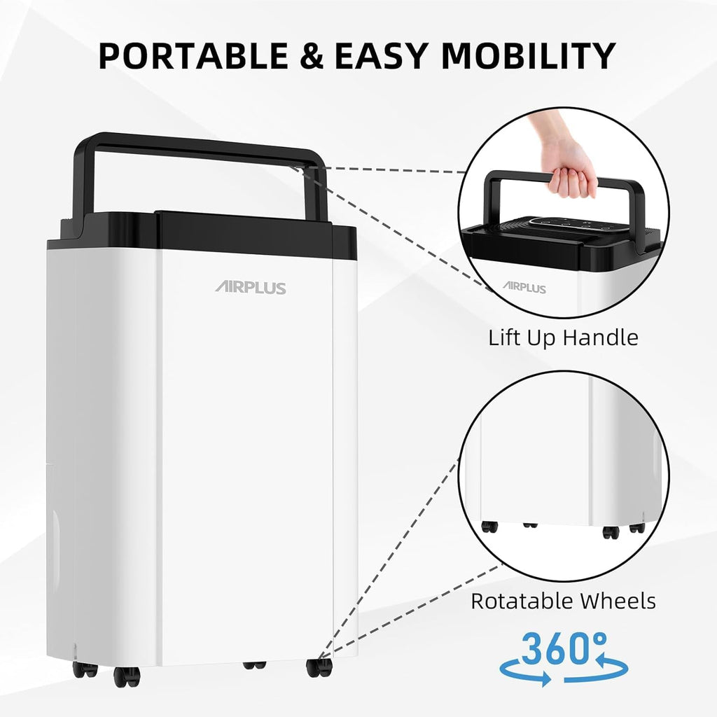 AIRPLUS 4500 Sq. Ft Dehumidifiers for Home, 70 Pints Dehumidifier for Basement with Drain Hose, Continuous Drainage, Intelligent Humidistat, Dehumidifier for bathroom, bedroom, Large Room, 1909