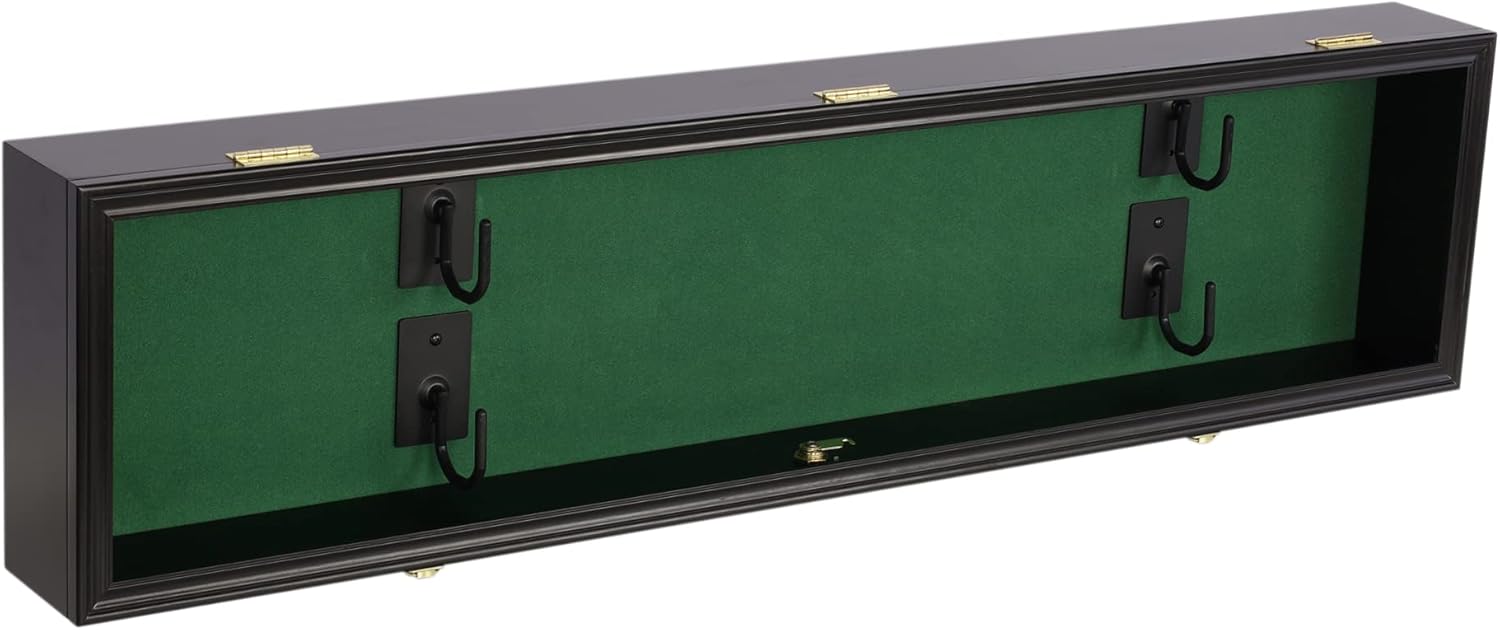 ONE 44' Rifle Gun Shotgun Display Case Saber Sword Golf Club Display Case Cabinet Rack Putter Shadow Box w/98% UV - Lockable Door (Green Felt)-Black Frame
