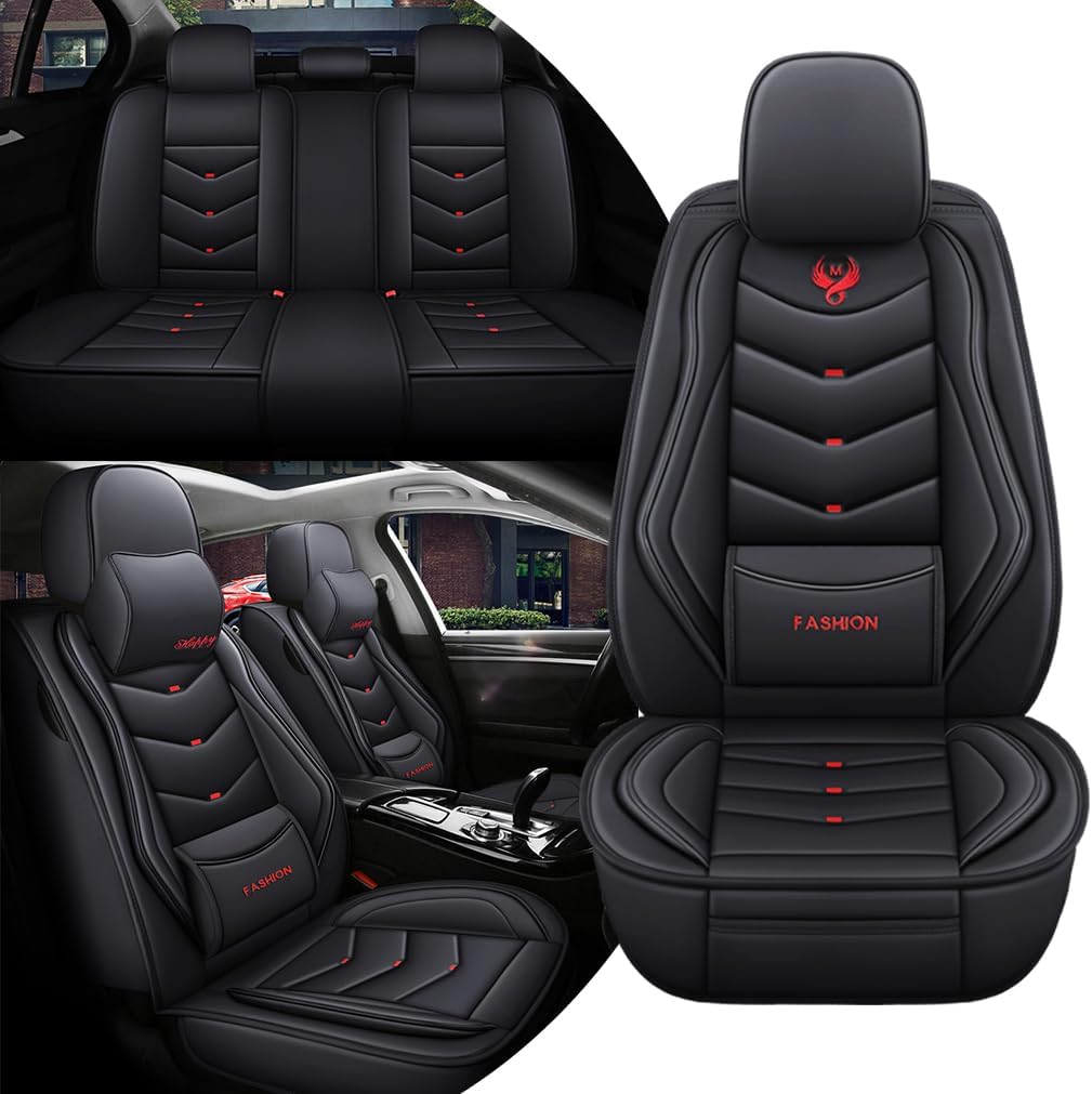 Car Seat Covers Full Set for Nissan Pathfinder 2015-2025 Leather Seat Covers, Waterproof Non-Slip Breathable and Wear Seat Cover, Car Seat Protector Adapted Airbags（Standard, Black）