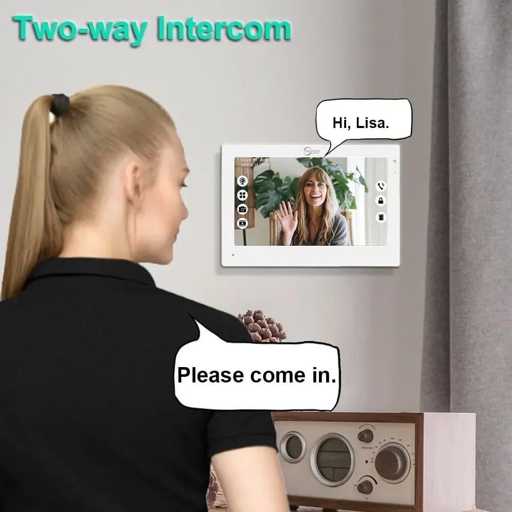 Ring Doorbell Wired,1080P Doorbell Camera(B),Indoor Outdoor Camera,10 Inch Monitor (W) Ring Video Doorbell with Night Vision,Dual-Way Intercom for Villa House Office Apartment (2 Bell +2 Screen)