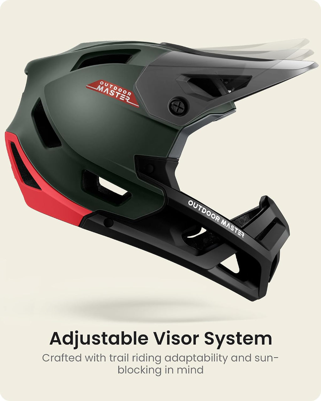 OutdoorMaster Full Face Mountain Bike Helmet for Men & Women-Two Removable Chin Pad Mountain Bike Helmet Grizzly, Ventilation Lightweight Racing Downhill DH BMX MTB Helmet