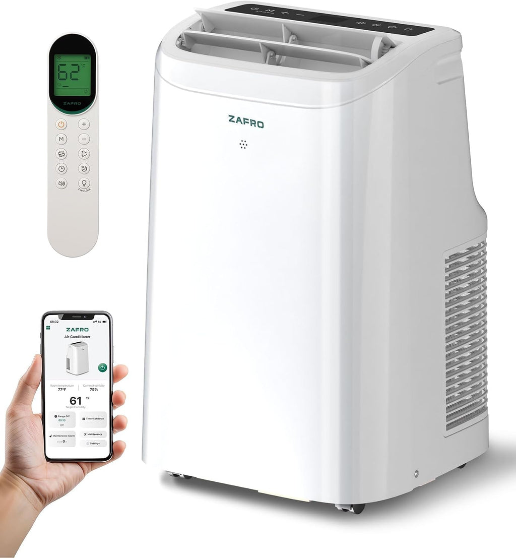 ZAFRO 10000 BTU Portable Air Conditioners (6000 BTU SACC) with Drainage-free Cooling, Fan & Dehumidifier, 47dB Quiet, APP Control/Remote/LED Display, 24H Timer, AC Unit for Bedroom
