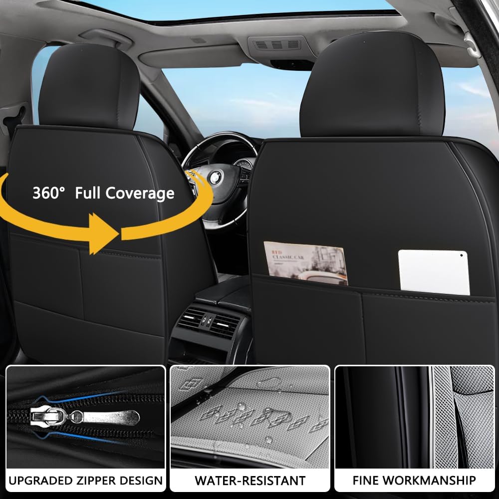 Full Set Seat Covers for Lincoln Nautilus 2019-2024 2025,Leather Car Seat Cover,Soft Seat Cushion Covers with Airbag,Waterproof Automobile Seat Protectors for Nautilus(Black Gray,Deluxe)