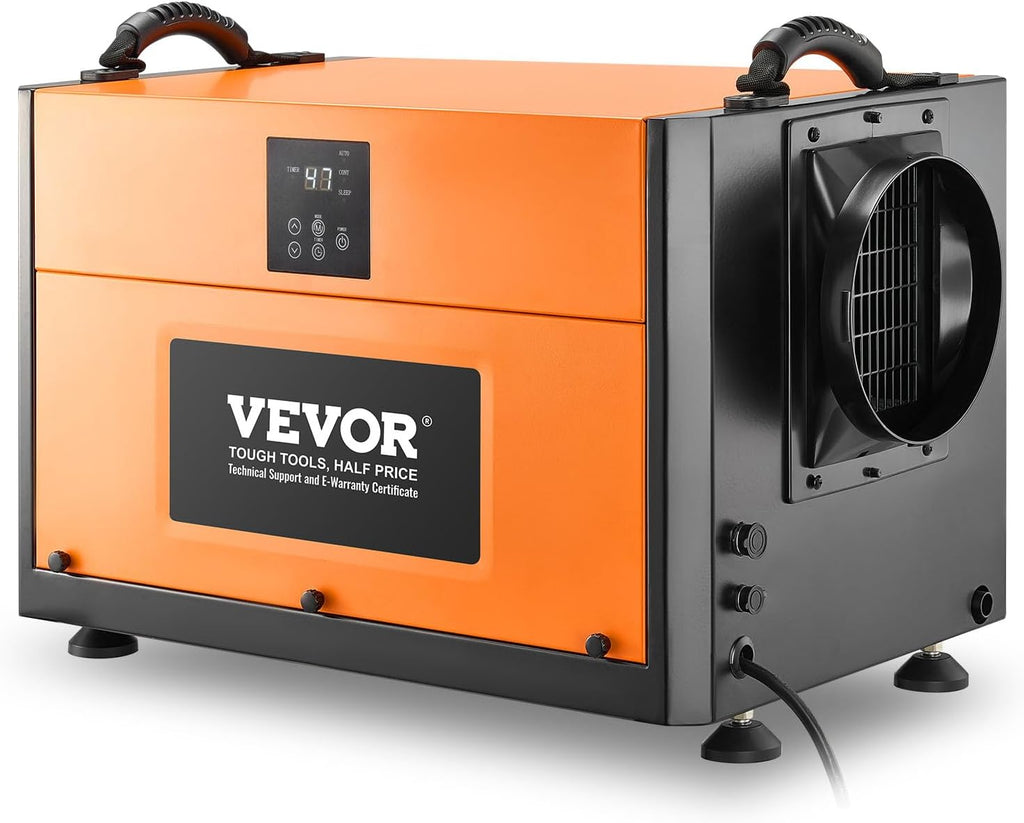 VEVOR 156 Pints Commercial Dehumidifier with Drain Hose, Portable Crawl Space Dehumidifiers for Basement Storage Room Industrial Grade, Auto Defrost/Drainage, Heavy-duty Galvanized Steel, LED Indicate