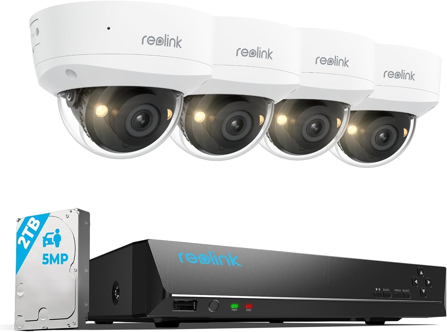 Reolink 5MP 8CH Home Security Camera System, 4pcs 5MP IK10 Vandalproof PoE Cams Wired Outdoor, 130° Ultra Wide Angle, Color Night Vision, Smart AI Detection, 2-Way Talk, 8CH NVR 2TB HDD, RLK8-500V4