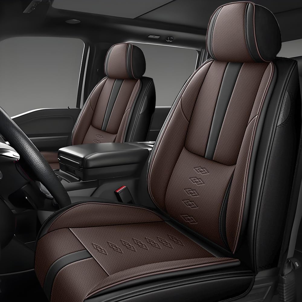 Front Seat Covers for Lincoln Nautilus 2019-2024 2025,Leather Car Seat Cover,Soft Seat Cushion Covers with Airbag,Waterproof Automobile Seat Protectors for Nautilus(Black Coffee,Standard)